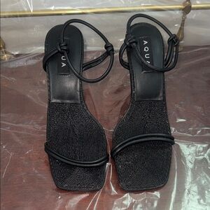 Aqua Elegant Black Strappy Heels